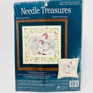 Rare Needle Treasures White Leghorns Counted  Cross Stitch Kit 16" x 16"